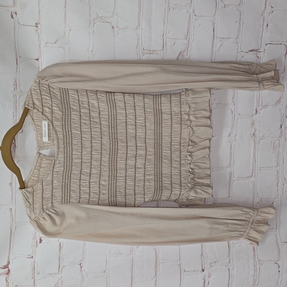 Mustard Seed Cream Long Sleeve Ruffle Bottom Blouse Womens Size L - Picture 1 of 14